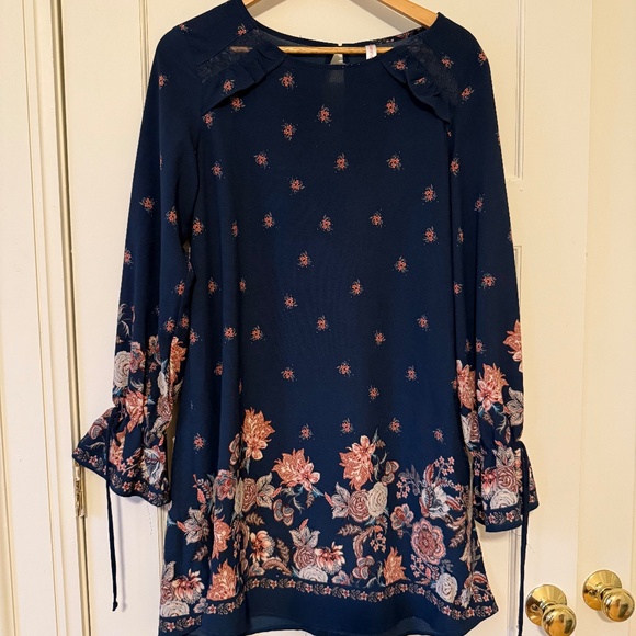 Xhilaration Navy Floral Boho Tunic Dress – Size M - Picture 1 of 5